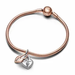 Charm Colgante Doble Corazón Candado Giratorio en Dos Tonos