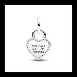 Charm Colgante Doble Corazón Candado Giratorio en Dos Tonos