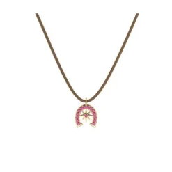 Collar Herradura Fucsia Piel Marrón