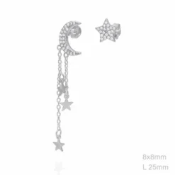 Pendientes Estrella Luna Cadenas Plata