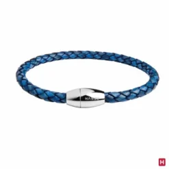 Pulsera Acero Piel Trenzada Azul