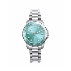 RELOJ CAJA DE ACERO CON BISEL DE ALUMINIO EN COLOR VERDE, 10 ATM, BRAZALETE DE ACERO, MOVIMIENTO CUARZO